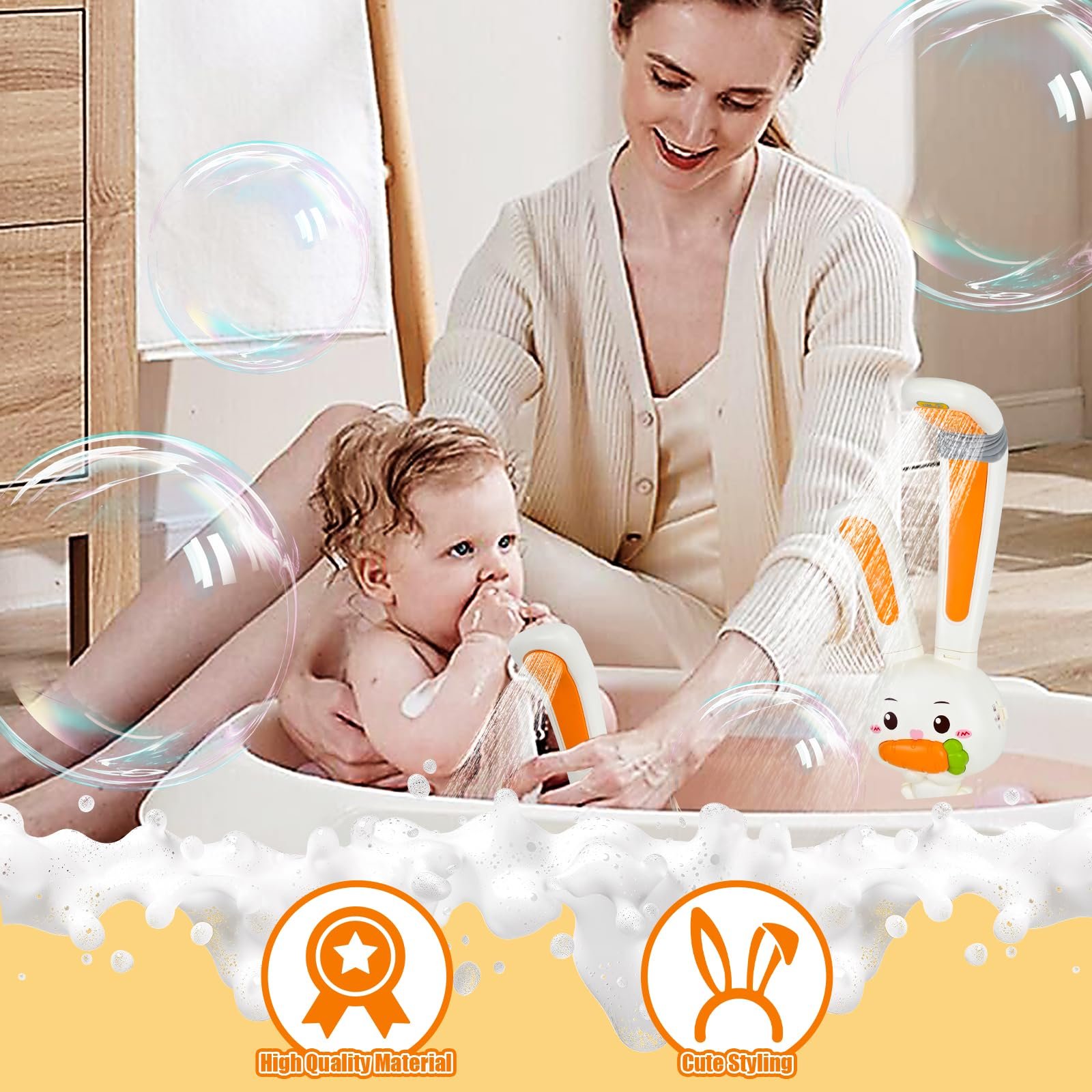 Іграшка для ванни Зайчик з 2 лійками для душу та акумуляторною батареєю, 3 режими розпилення, фото №6