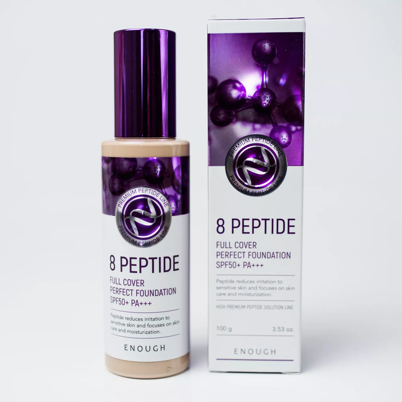 Тональный крем Enough с пептидами 13 тон светлый беж 8 Peptide Full Cover Perfect Foundation SPF50+ PA+++, фото №1