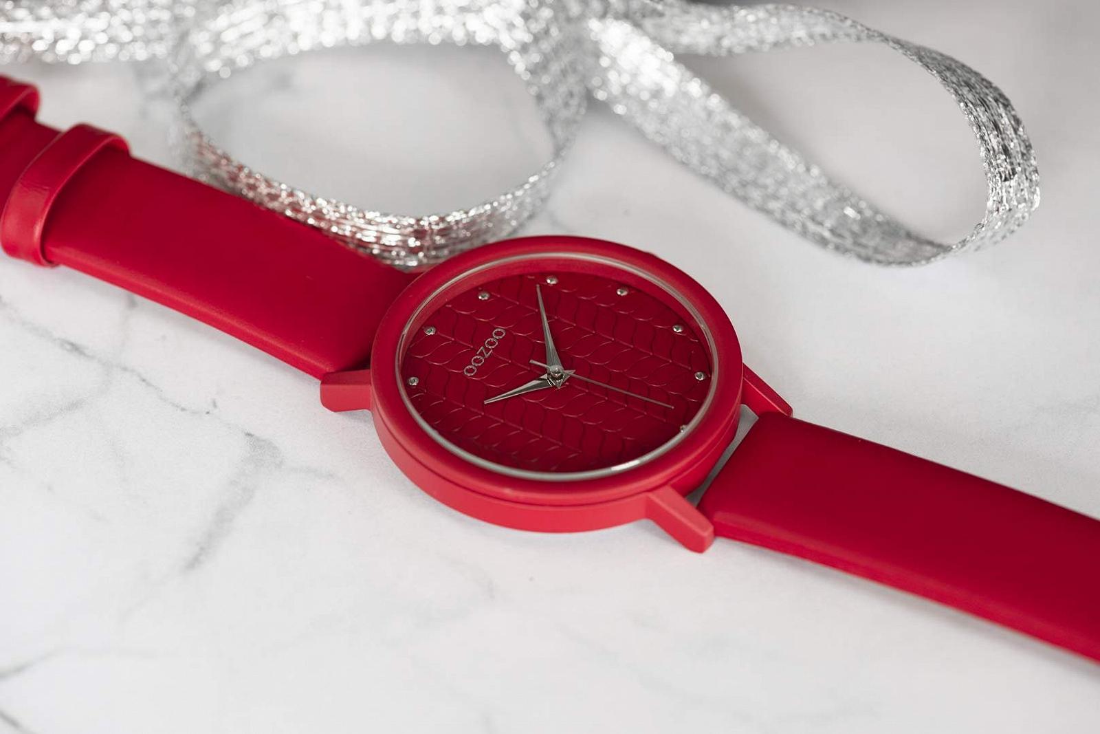 Женские часы Oozoo Color Line с кожаным ремешком, цветочный узор на циферблате, 45 мм, фото №5