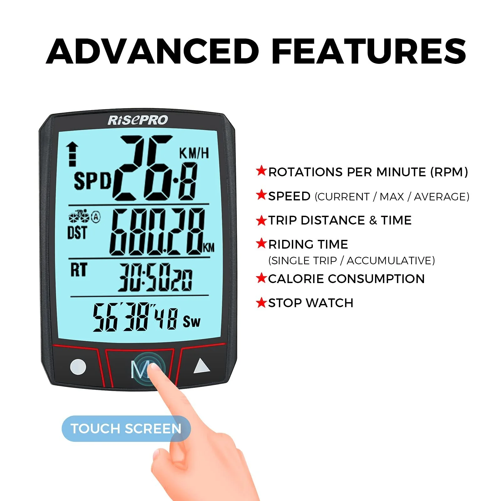 Велокомпьютер RISEPRO Wireless Waterproof Multifunctional Backlit LCD Black, фото №3