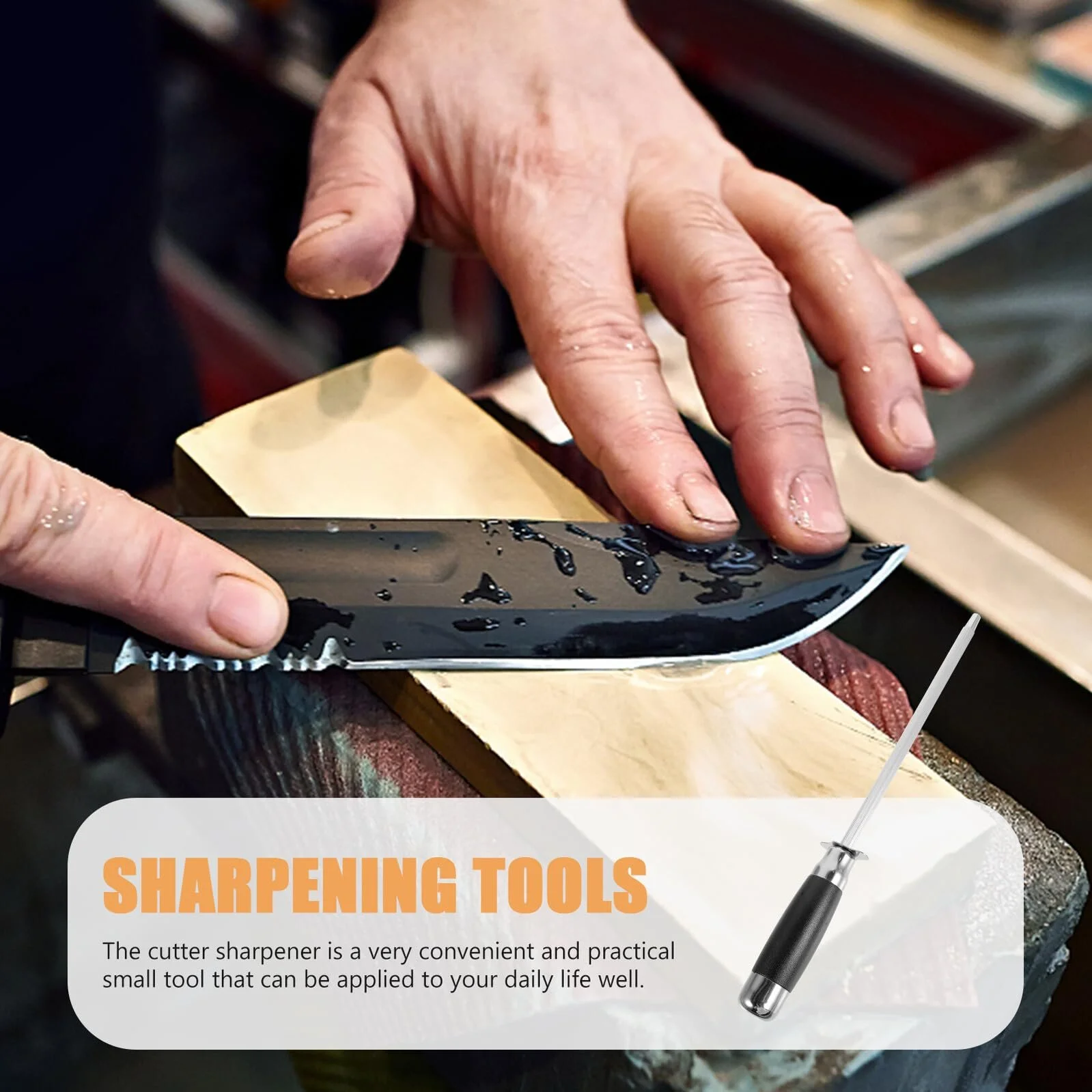 Мусат із нержавіючої сталі з ергономічною ручкою та дрібнозернистою поверхнею для кухонних ножів, фото №8