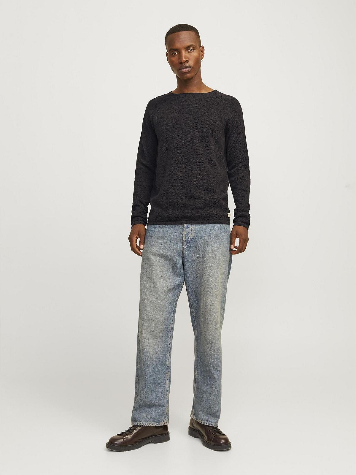Джемпер JACK & JONES JJEHILL Мужской Вязаный С круглым вырезом Базовый С длинными рукавами Хлопковая рубашка, фото №4