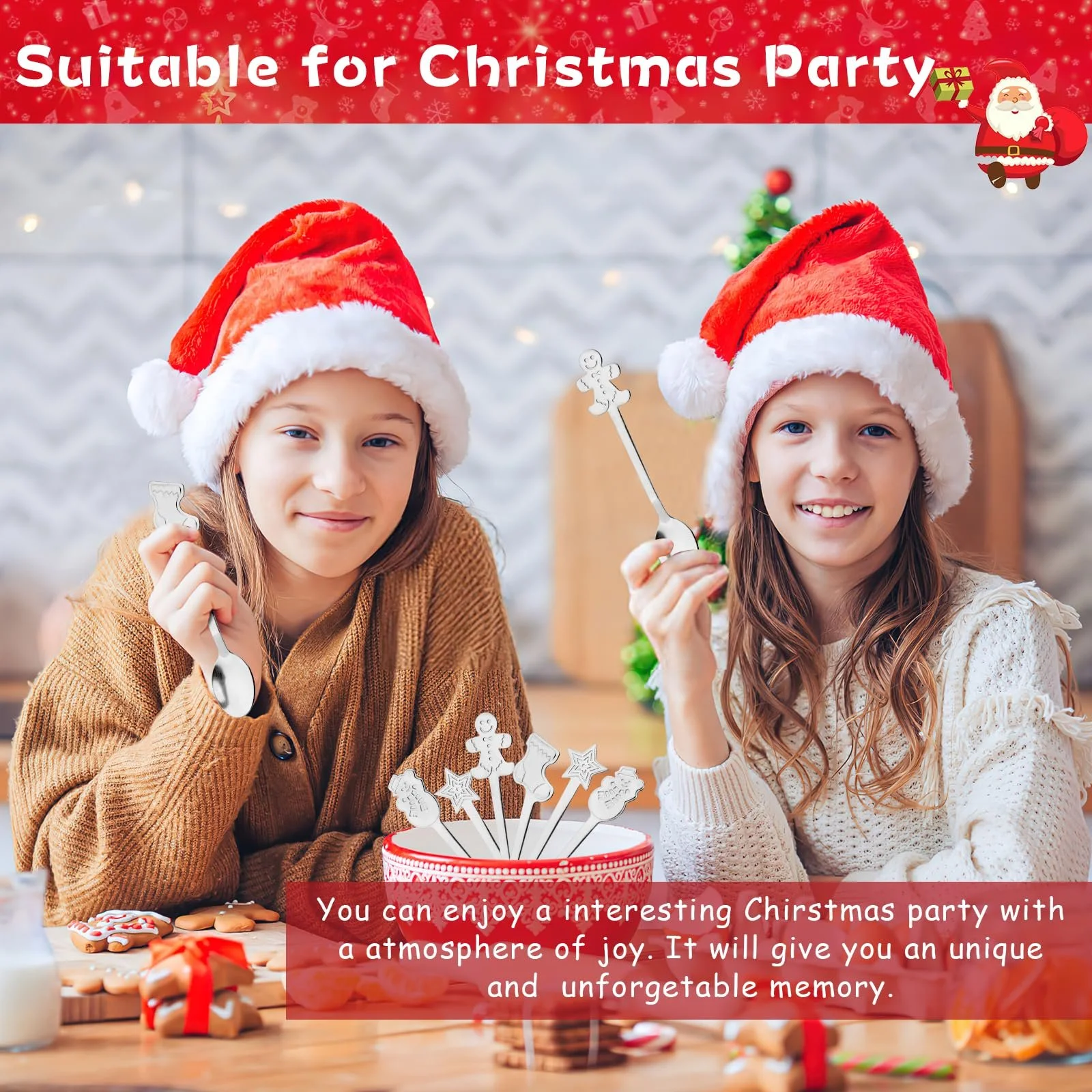 Набір з 8 різдвяних ложок з нержавіючої сталі для чаю, фото №5