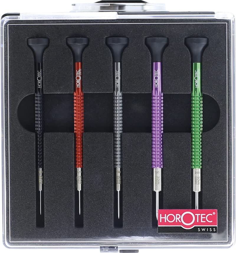 Набор Horotec MSA01.020-B часовых отверток (1,00, 1,20, 1,40, 1,60 и 2,00 мм) с алюминиевым футляром, фото №1