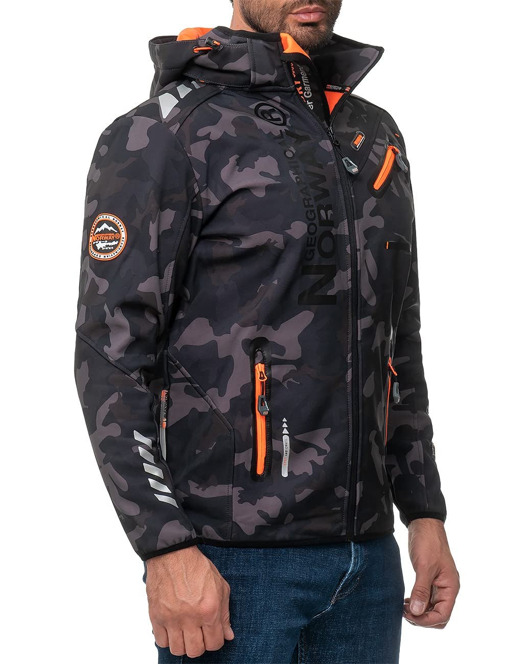 Софтшелл Куртка Geographical Norway с капюшоном Функциональная Ветрозащитная Стойка-воротник Защита от холода Для активного отдыха Туризма Кемпинга, фото №6