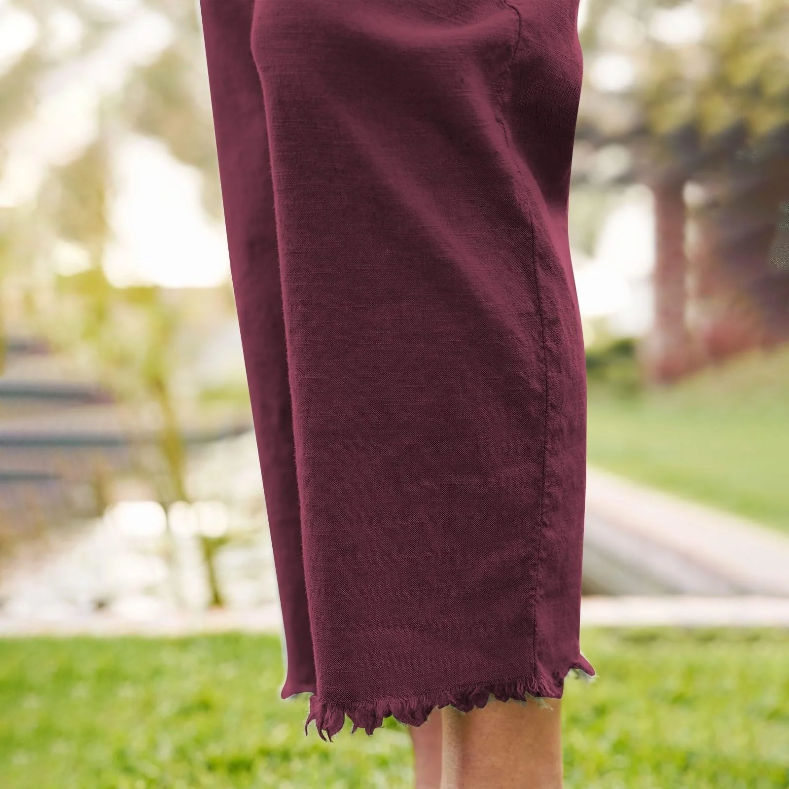 Брюки широкие льняные укороченные, с высокой посадкой, фото №7 Брюки широкие льняные укороченные, с высокой посадкой, фото №7