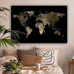 Картина на полотні MuchoWow World Map 120 x 80 см Золотисто-чорна synthetic.ua - Фото 1