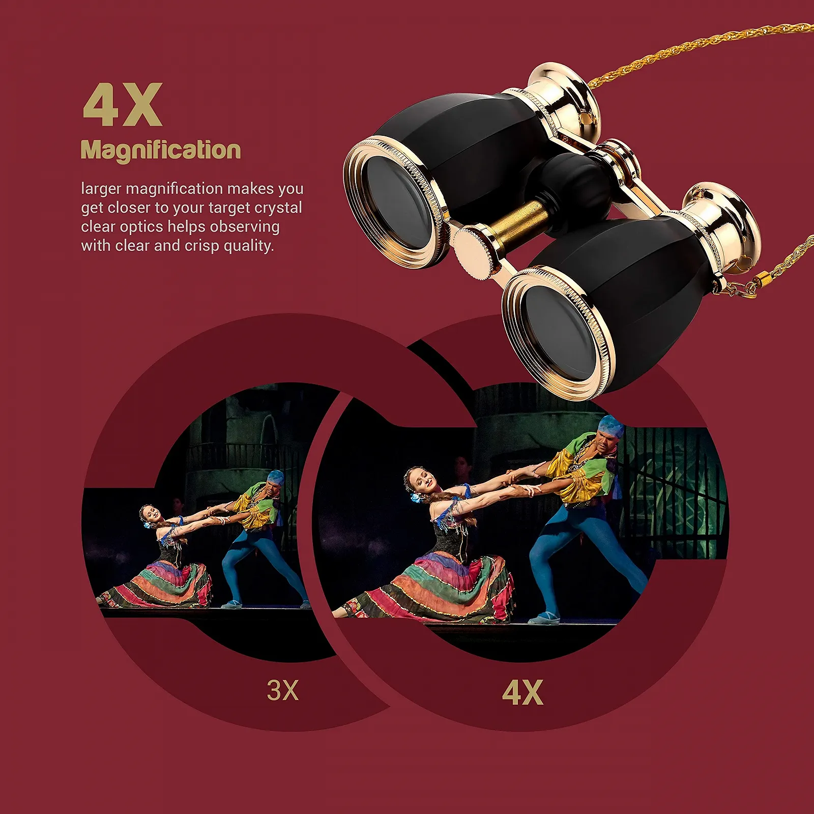 Бинокль театральный ESSLNB 4x30mm Mini Compact Antique Chain, фото №3