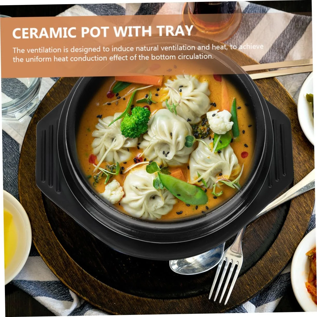 Горщик для бібімбапу керамічний жаростійкий з підставкою круглий, фото №7