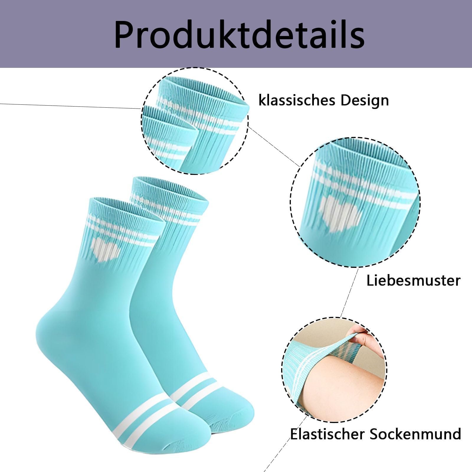 Теннисные носки с сердечками Дышащие 5 пар 36-42 Фиолетовый, Белый, фото №3