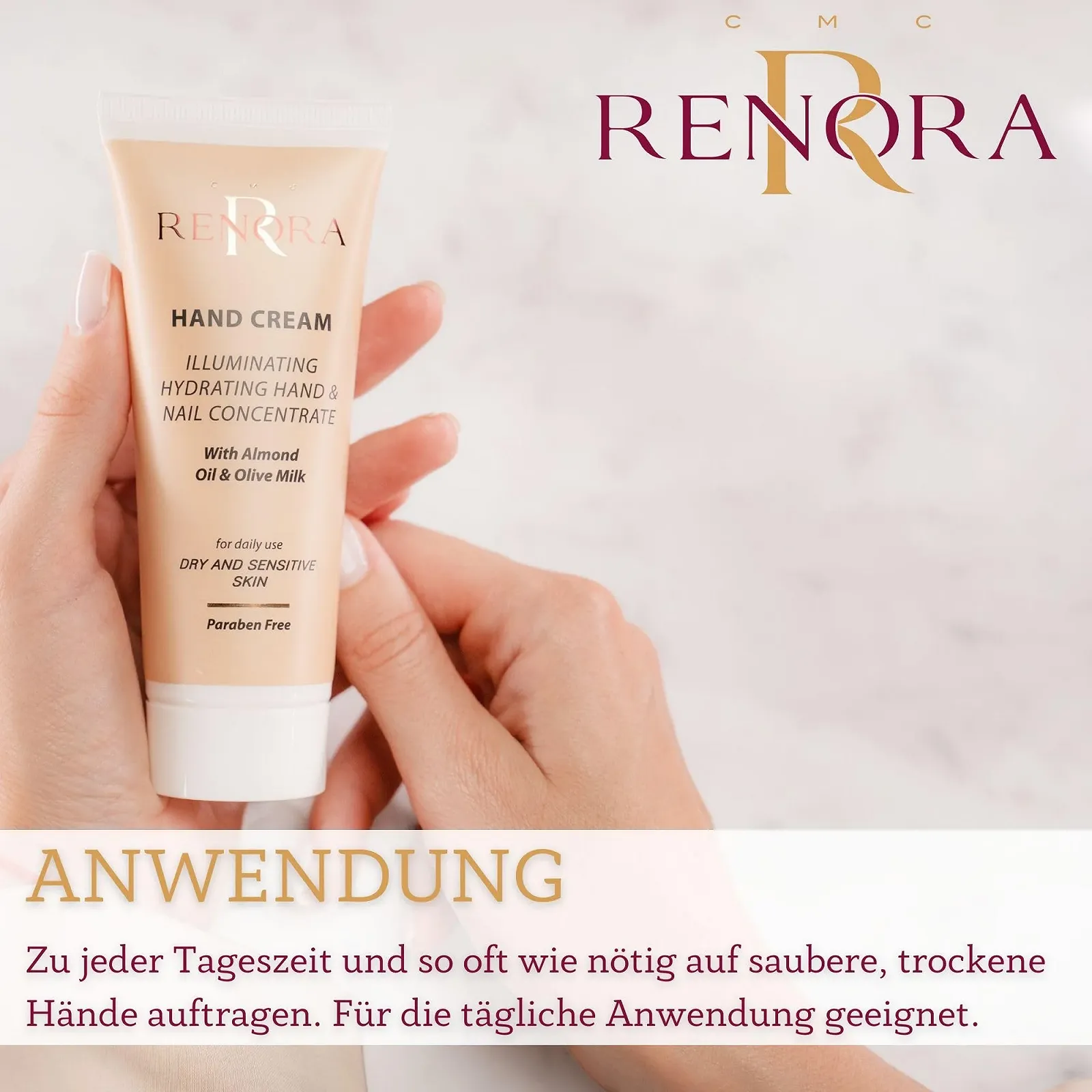 Крем для рук Renora I Brightening, Зволожуючий концентрат для рук та нігтів, з органічною лляною, мигдальною та оливковою олією, 75 мл, фото №6 Крем для рук Renora I Brightening, Зволожуючий концентрат для рук та нігтів, з органічною лляною, мигдальною та оливковою олією, 75 мл, фото №6