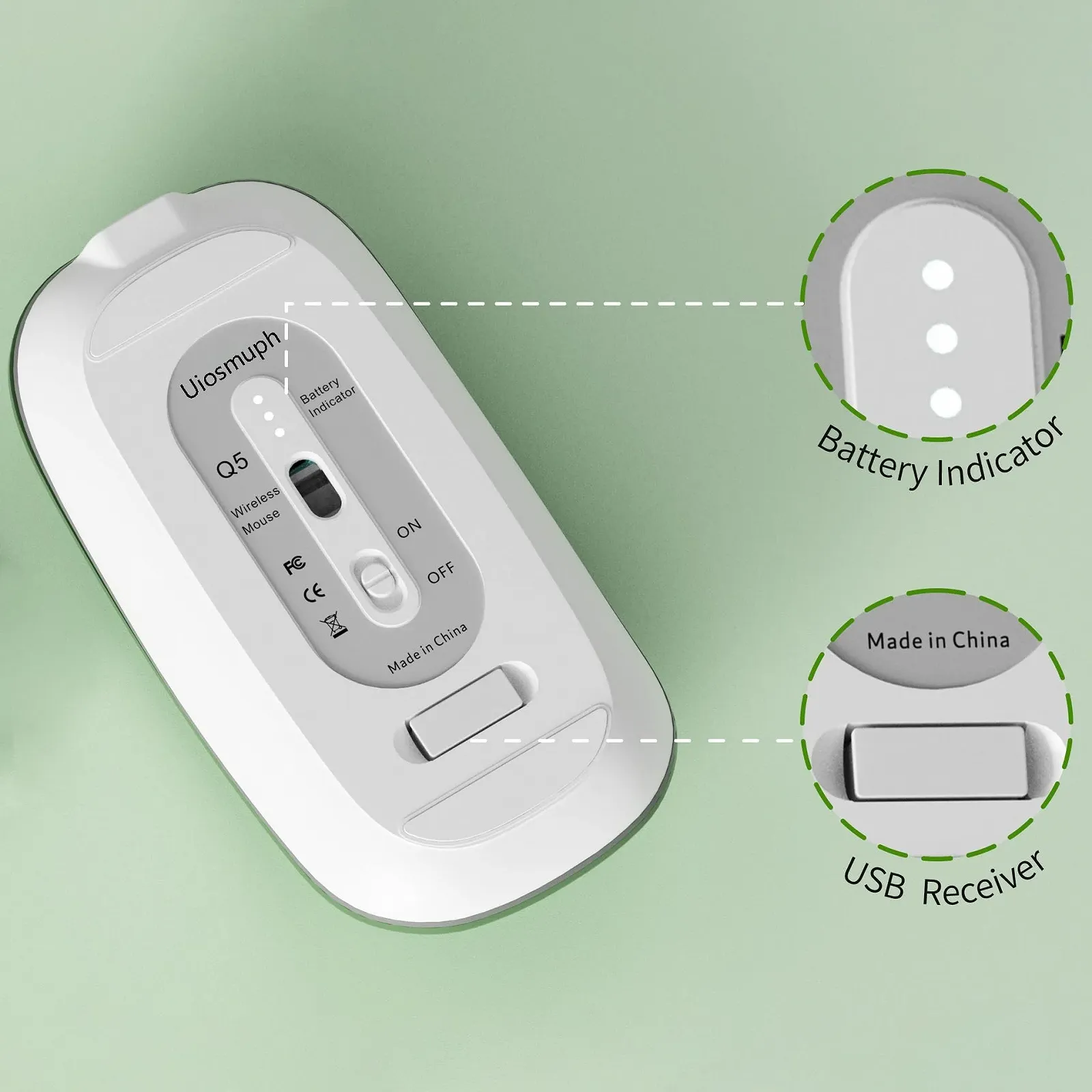 Мышь Беспроводная Uiosmuph Q5 1600 DPI Темно-зеленый, фото №5