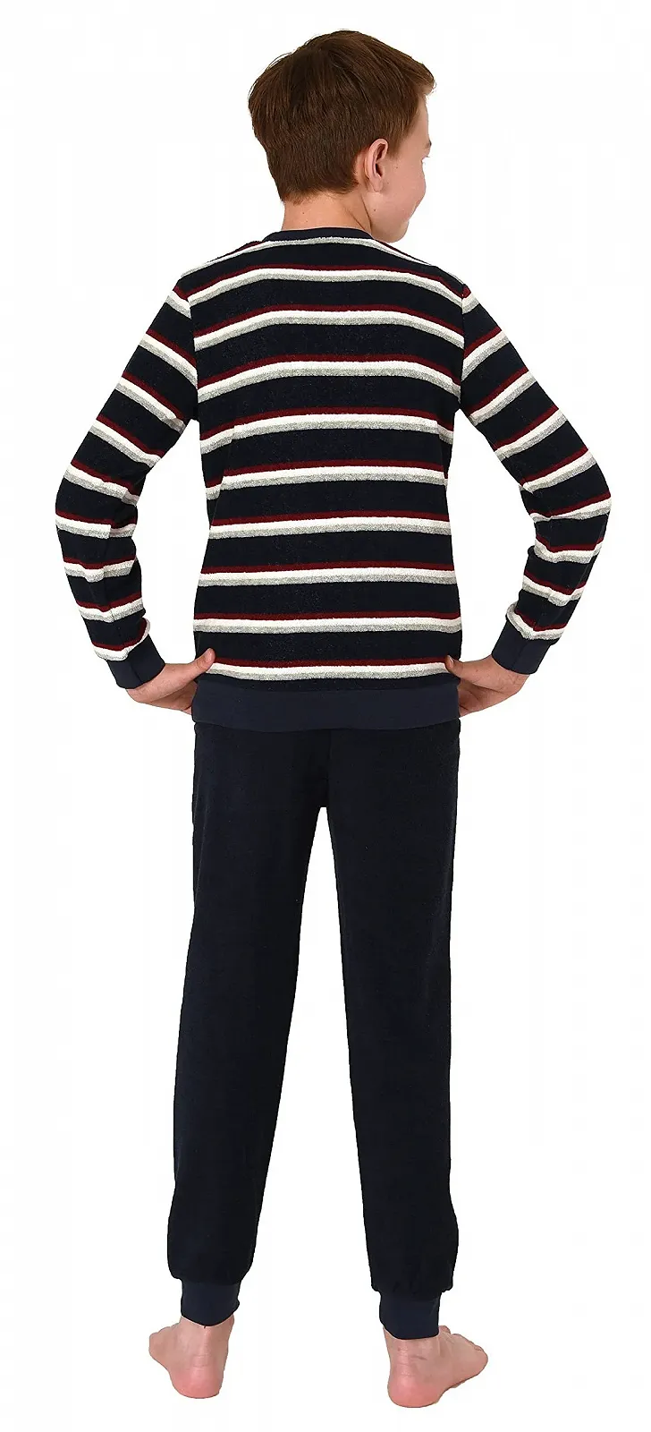Пижама для мальчиков Normann махровая с длинными рукавами и полосатыми манжетами, фото №2