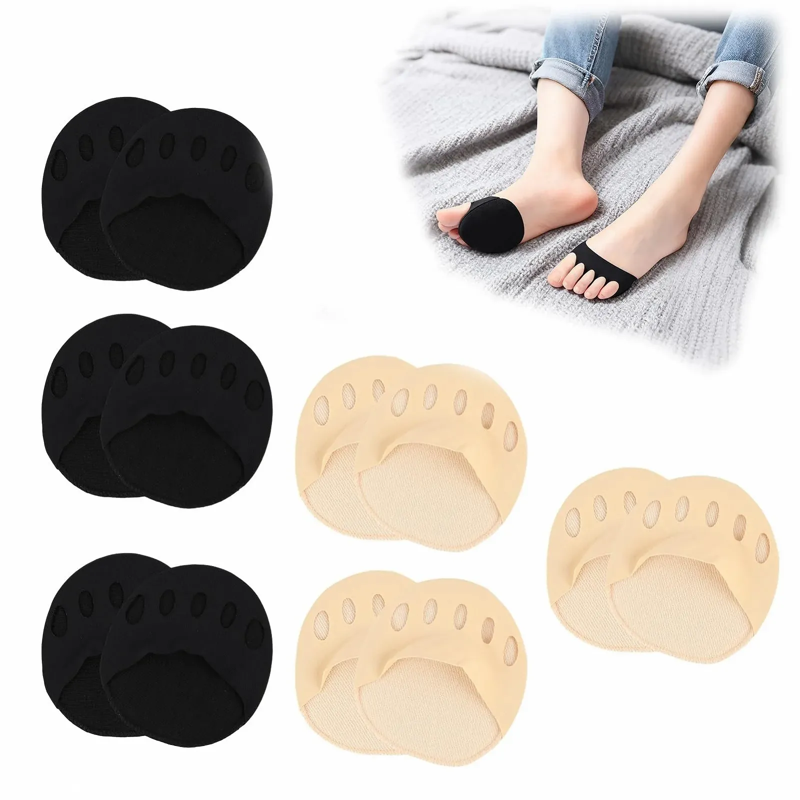 Носки для пальцев ног Женские Хлопковые Невидимые с подушечкой для передней части стопы, противоскользящие для высоких каблуков и повседневной обуви, размеры 3-6 и 39-42 (Черный и Бежевый), фото №1 Носки для пальцев ног Женские Хлопковые Невидимые с подушечкой для передней части стопы, противоскользящие для высоких каблуков и повседневной обуви, размеры 3-6 и 39-42 (Черный и Бежевый), фото №1