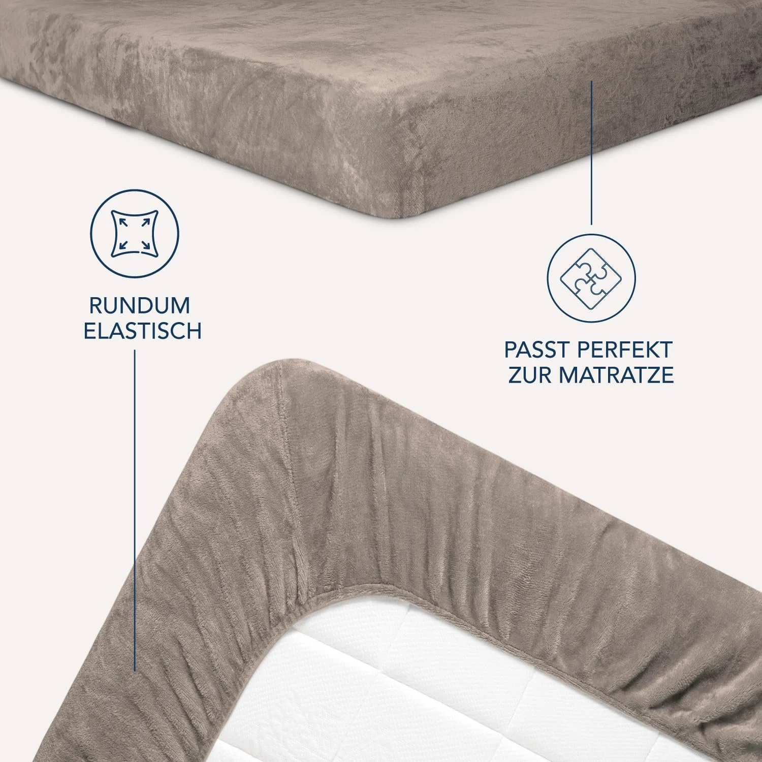 Простыня на резинке DREAMZIE Premium Terry 140 x 200-160 x 200 см, кашемировое прикосновение, джерси флис, серо-коричневый, фото №4