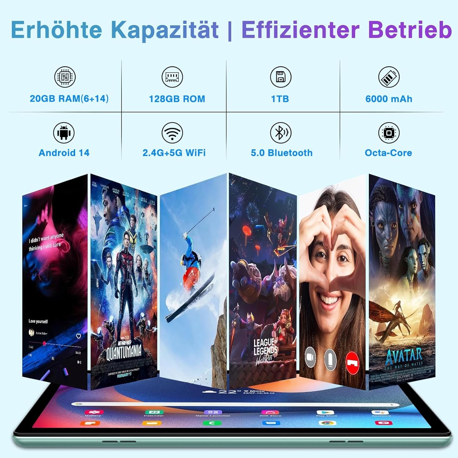 Планшет 10.1" Fezawio F11 (6+14)/128Gb 8 ядер Android 14 6000 mAh Бірюзовий , фото №2