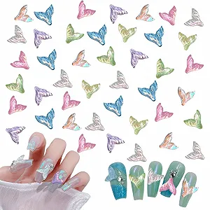 3D Украшения для ногтей 100шт Смешанные цвета Хвост русалки Форма Аврора Кристаллы для ногтей Плоская задняя часть Стразы для ногтей Аксессуары для DIY украшений для ногтей - Фото 1