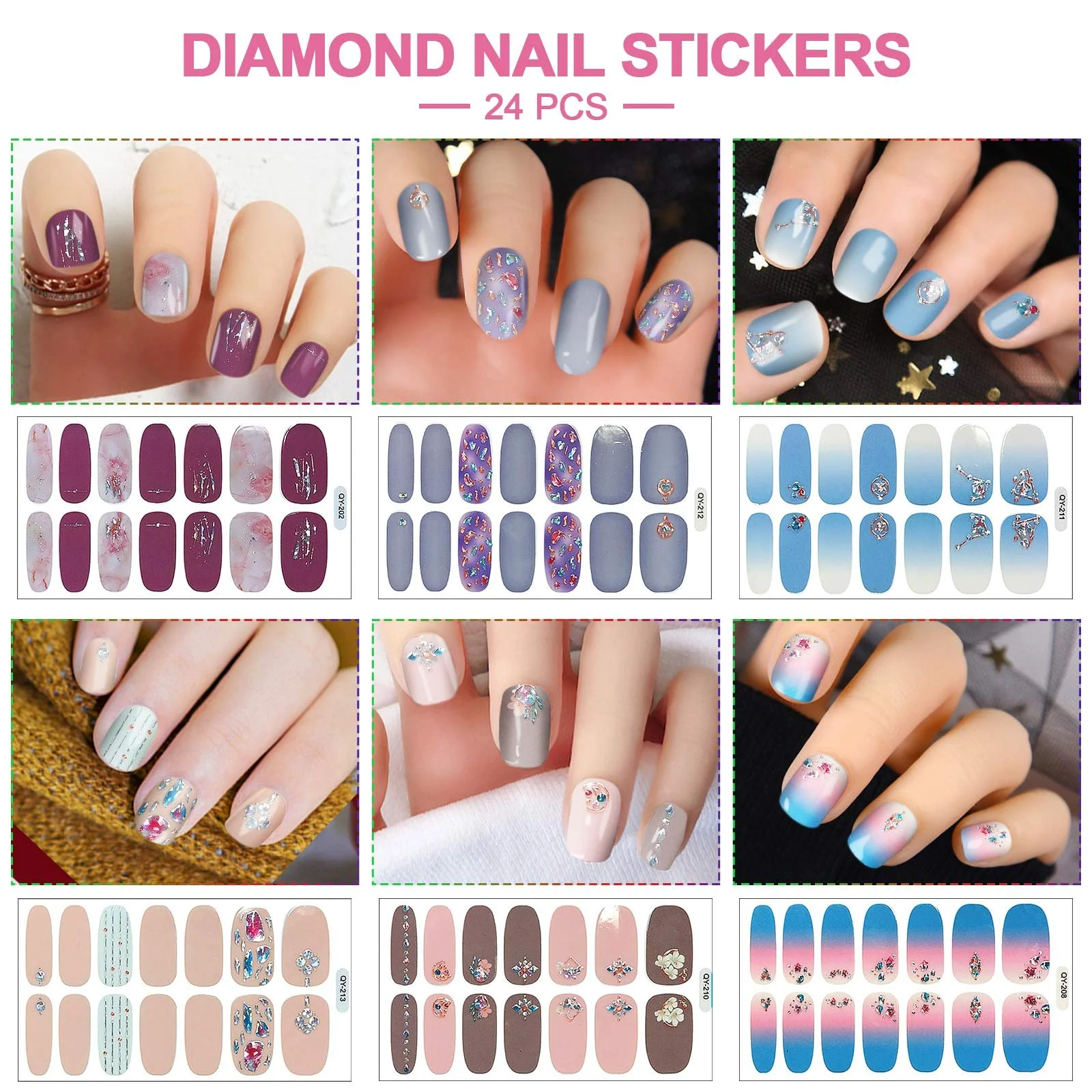 Наклейки для нігтів Kalolary 24 Sheets фольговані з 2 пилками самоклеючі Glitter Diamond, фото №2 Наклейки для нігтів Kalolary 24 Sheets фольговані з 2 пилками самоклеючі Glitter Diamond, фото №2