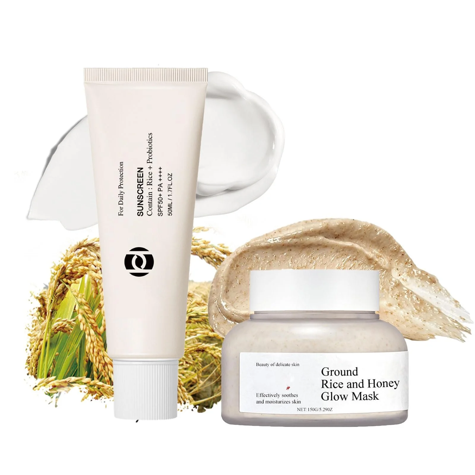 Сонцезахисний крем Reis Sunscreen SPF 50 та Рисова маска, Набір для догляду за шкірою з зволожуючою маскою, фото №1