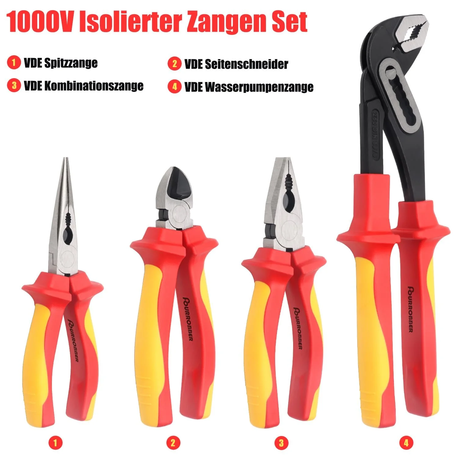 Набір викруток та плоскогубців VDE 1000 В 13 предметів з тестером напруги та ізоляційною стрічкою, фото №6