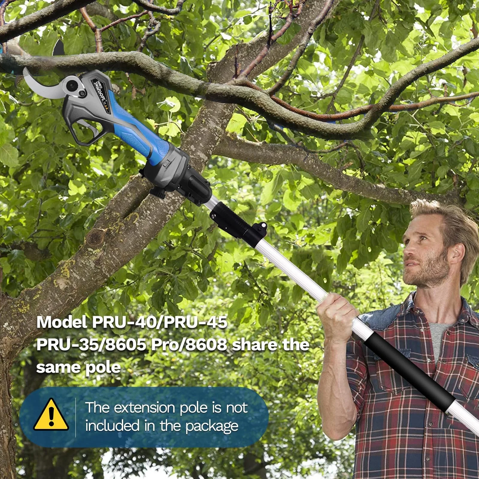 Секатор акумуляторний SWANSOFT PRU40, 40 мм, 21 В, 1050 Вт, 4 А·год x 2, синьо-чорний, фото №5