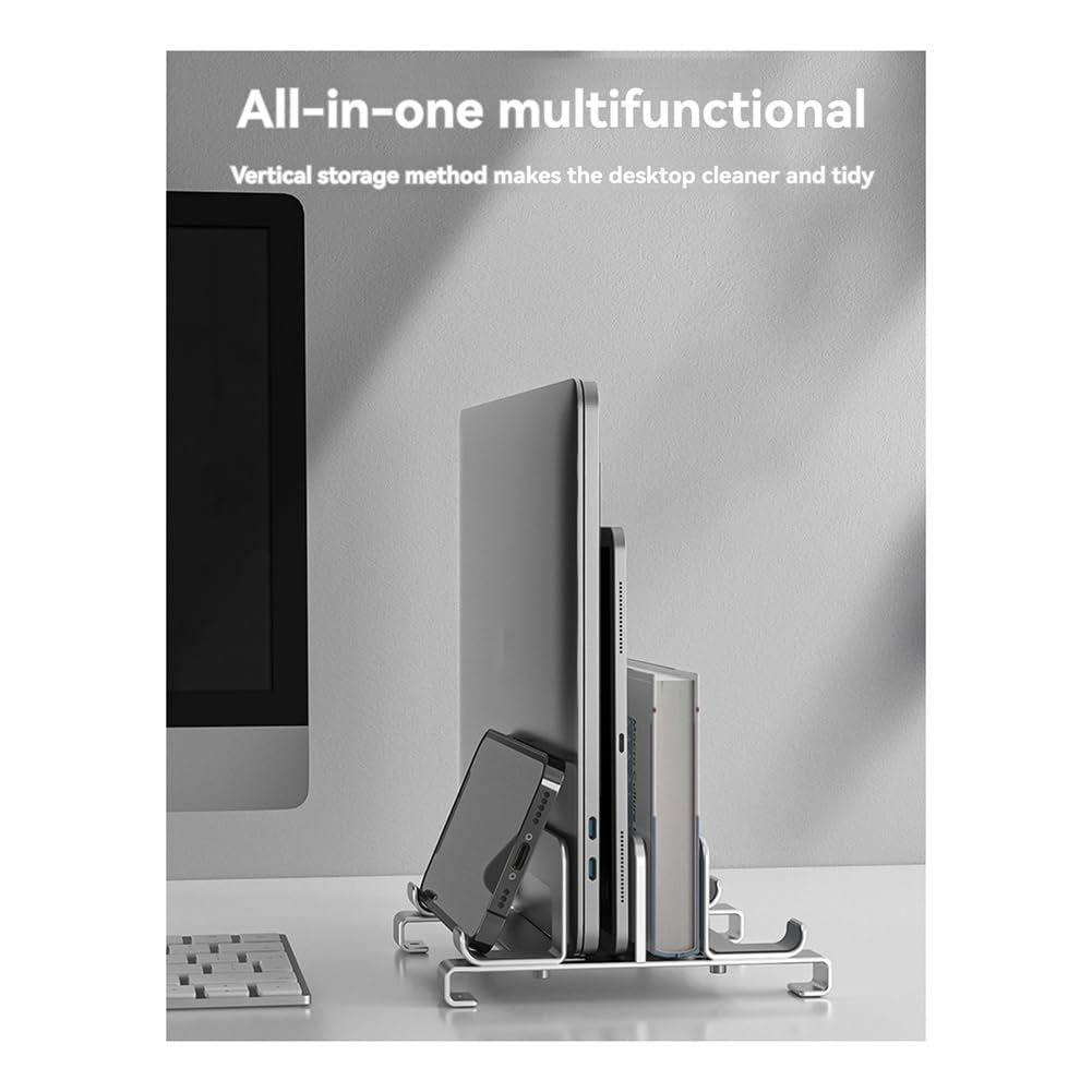 Подставка для ноутбука Вертикальная Регулируемая для стола Док-станция для ноутбука Компактная Серебристая, фото №7