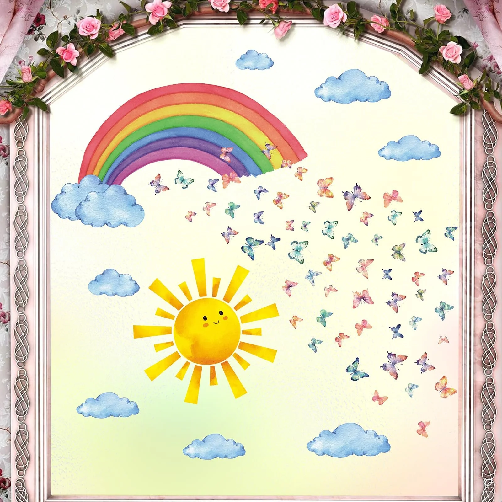 Наклейка на стіну HPNIUB Веселка Хмаринки Сонце 90 x 60 см Кольорова, фото №6