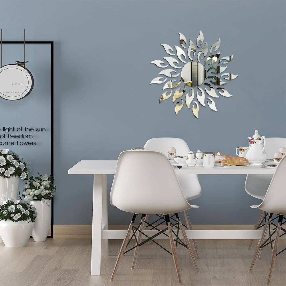 Наклейка на стіну дзеркальна LZYMSZ 3D Sunflower круглі акрилові Сріблястий, фото №4