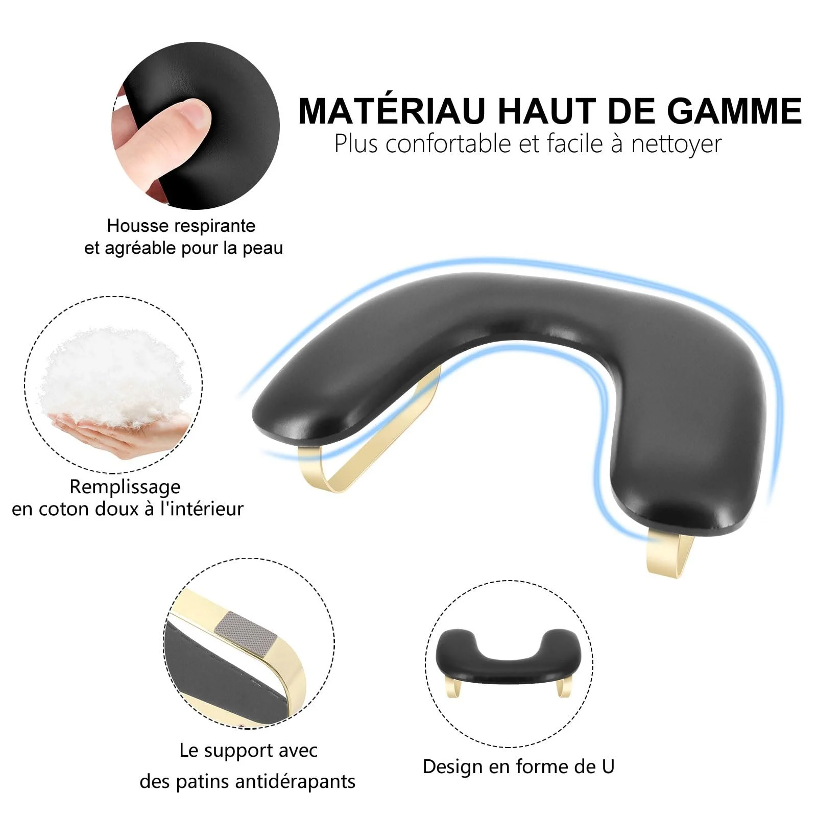 Подставка для рук U-образная Подушка для маникюра Мягкая PU кожа Черный, фото №6