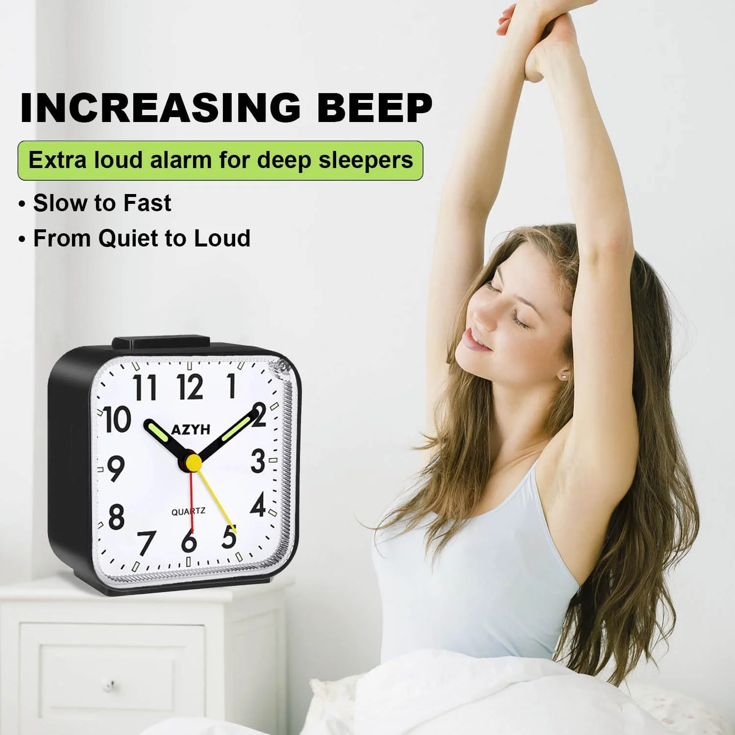 Аналоговий будильник Azyh Безшумний з підсвіткою, функція повтору, фото №2