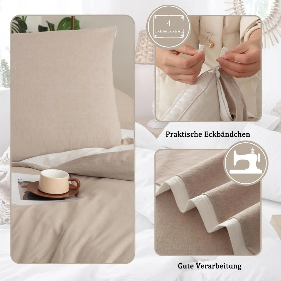 Постельное белье Nesture 135 x 200 см, хлопок, бежево-белое, набор 2 шт, фото №5