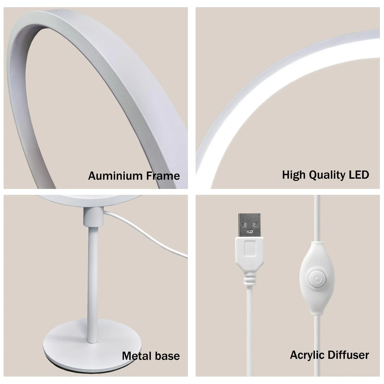 Настільна лампа Metal Circle USB 5В 2А димована сучасний мінімалізм тепле світло 25 см Білий, фото №8