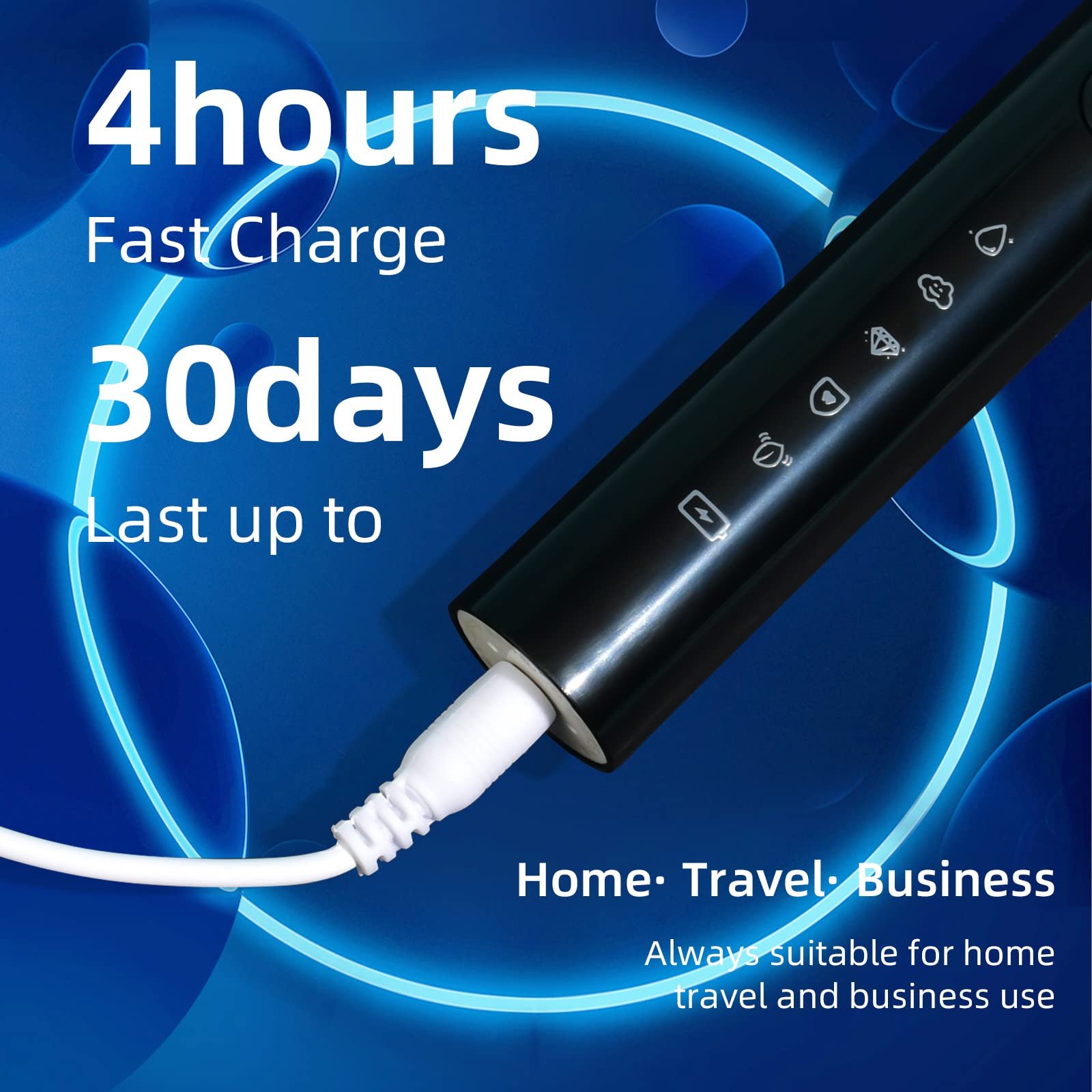 Електрична звукова зубна щітка Y-Kelin Dupont, таймер на 2 хвилини, 5 режимів чищення з функцією відбілювання Чорна, фото №6