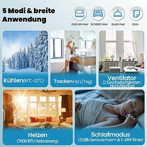 Мобильный кондиционер GOPLUS 9000 BTU Охлаждение Обогрев Осушение 42 л/день для 20 м² App/Пульт synthetic.ua - Фото 1