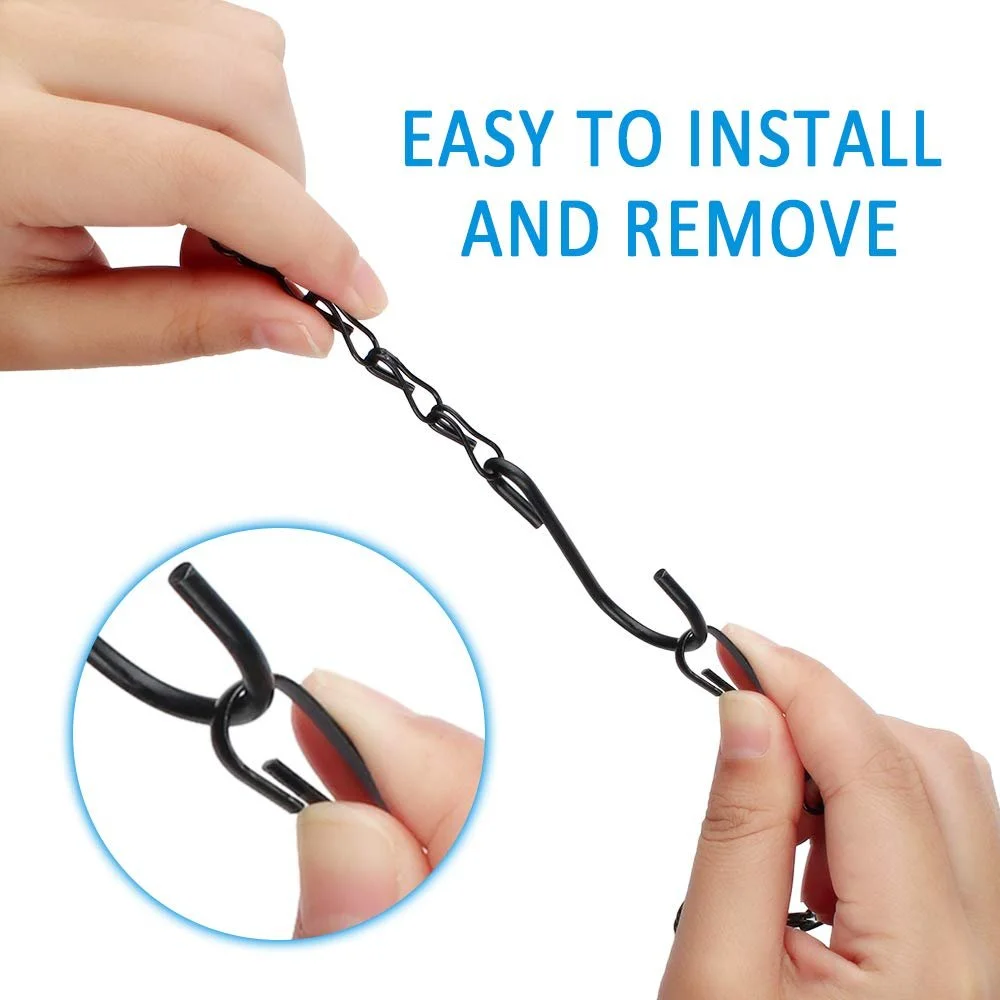 Металлические цепи для подвешивания 16 шт с зажимами и S-образными крючками черные, фото №4