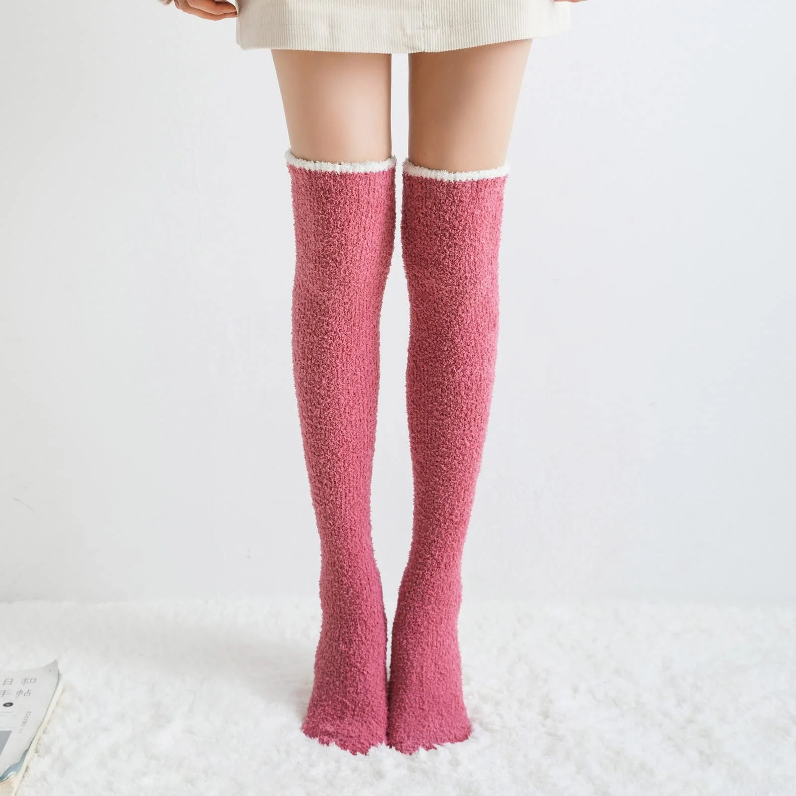 Женские зимние термо гольфы до колена, высокие плюшевые гольфы из кораллового флиса, фото №7