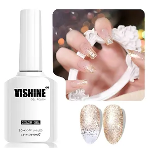 Гель-лак Vishine L320 Fantasy Champagne з блискітками, шампанське, золото, 16 мл - Фото 1