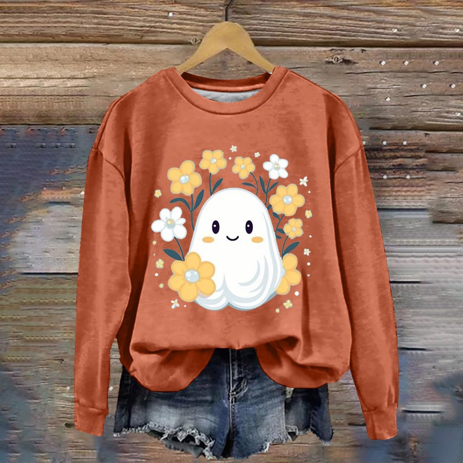 Костюм на Хэллоуин Женский Свитшот Милый призрак Длинный рукав Пуловер Футболка Тыква Ужасы Хэллоуин Наряды, фото №4 Костюм на Хэллоуин Женский Свитшот Милый призрак Длинный рукав Пуловер Футболка Тыква Ужасы Хэллоуин Наряды, фото №4