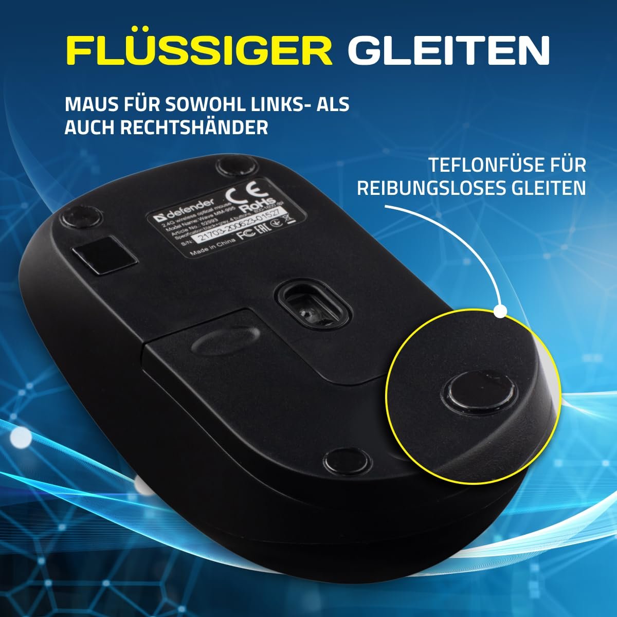 Мышь беспроводная Defender Wave - 2.4 GHz, 1600 DPI, оптический сенсор, 50 г, PTFE ножки, серый, фото №5