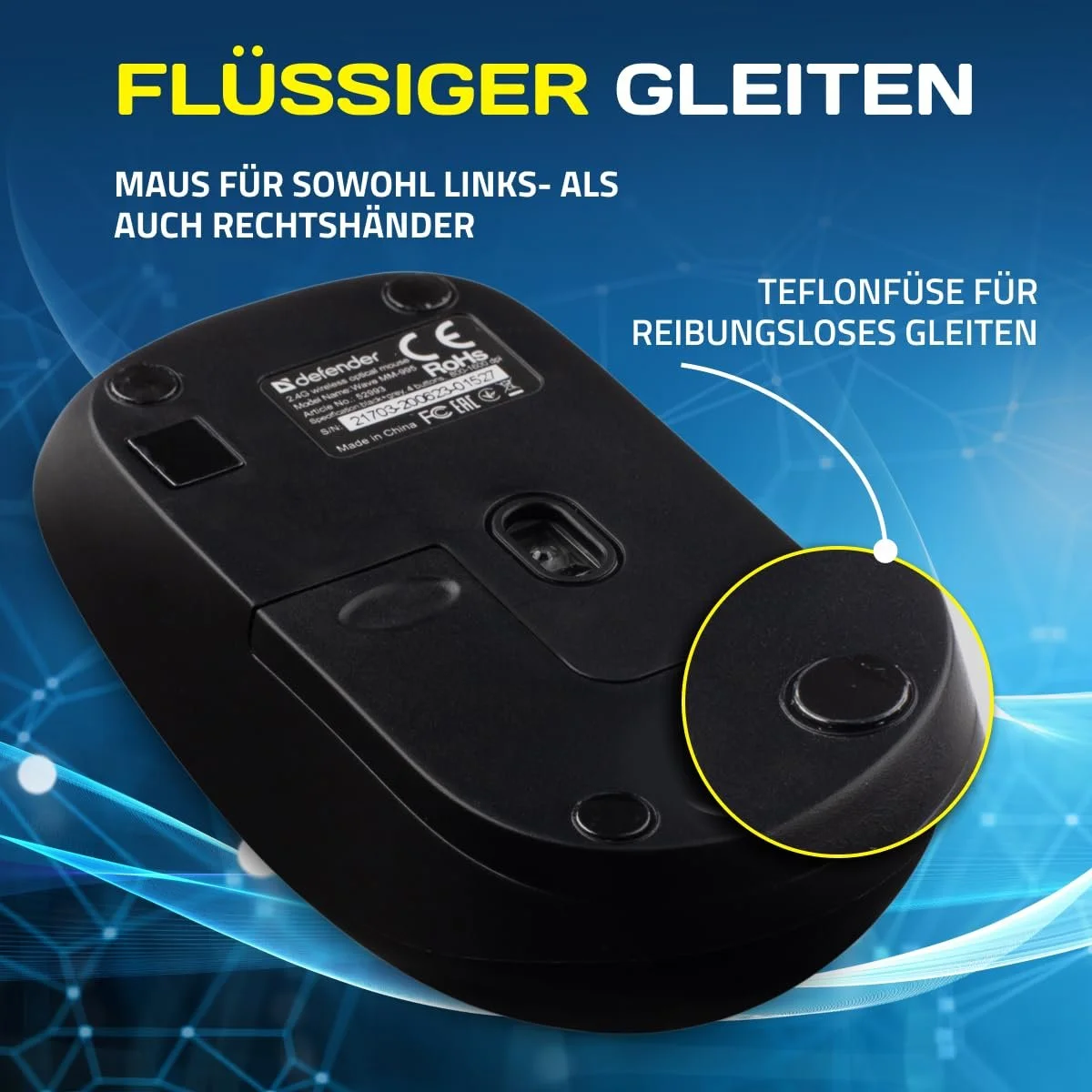 Мышь беспроводная Defender Wave - 2.4 GHz, 1600 DPI, оптический сенсор, 50 г, PTFE ножки, серый, фото №5