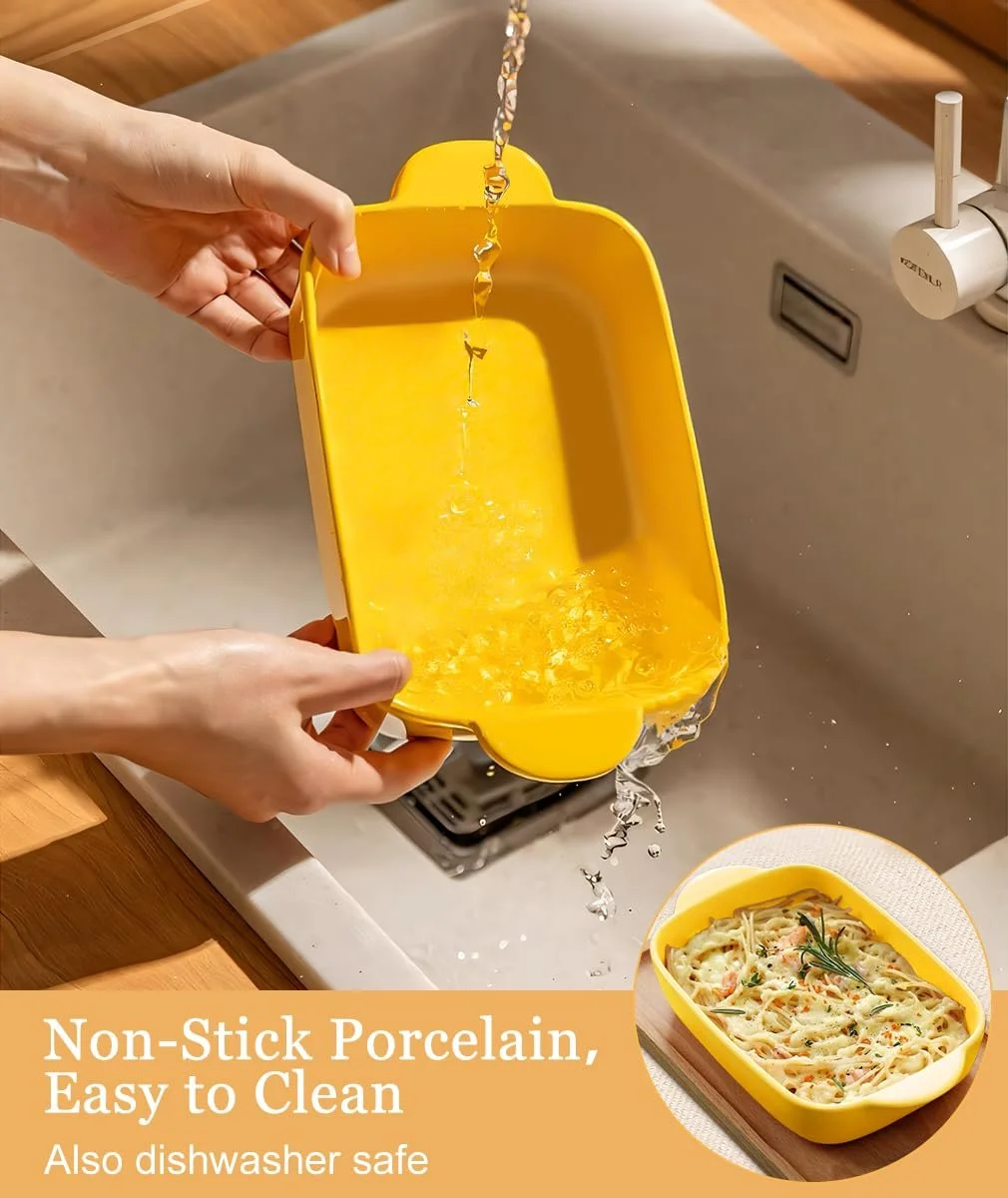 Набір форм для запікання 2 шт прямокутні керамічні з ручками 23х14 см жовта та червона, фото №4