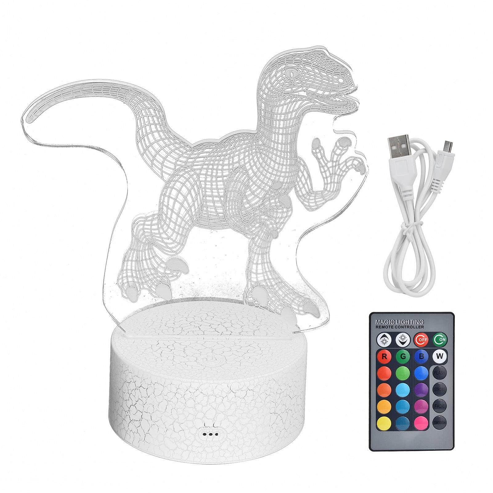 Светильник Haofy Kindernachtlicht Динозавр 3D-эффект RGB цветной с регулировкой яркости сенсорное управление с пультом ДУ, фото №2