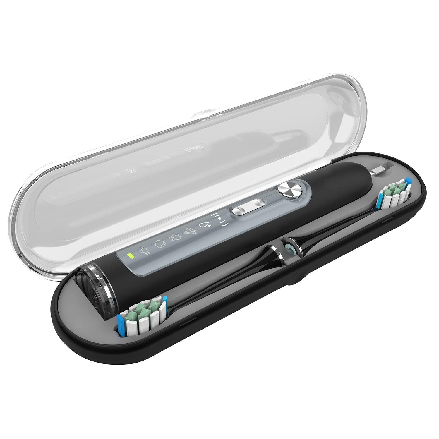 Зубная щетка звуковая Promedix PR-750 Professional Diamond Smile, IPX7, беспроводная, 5 режимов, таймер, 3 уровня мощности, 3 насадки, черная или белая, чехол, USB, фото №4