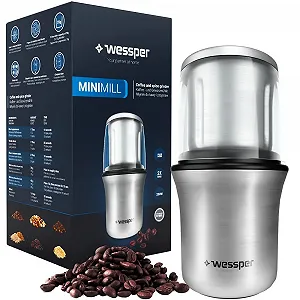 Мельница Wessper Mini для специй и кофе с 2 контейнерами из нержавеющей стали по 70 г, ударный нож и специальный нож для кофейных зерен synthetic.ua - Фото 1