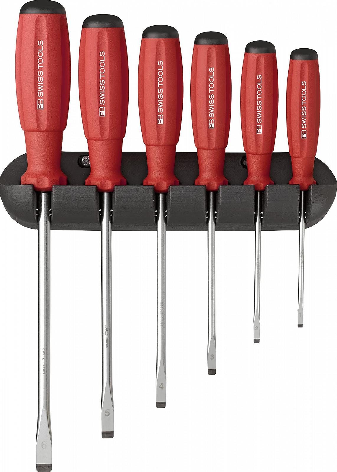 Набор шлицевых отверток PB Swiss Tools SwissGrip PB 8240 6 шт. Размер 1/2/3/4/5/6 настенное крепление, фото №1 Набор шлицевых отверток PB Swiss Tools SwissGrip PB 8240 6 шт. Размер 1/2/3/4/5/6 настенное крепление, фото №1