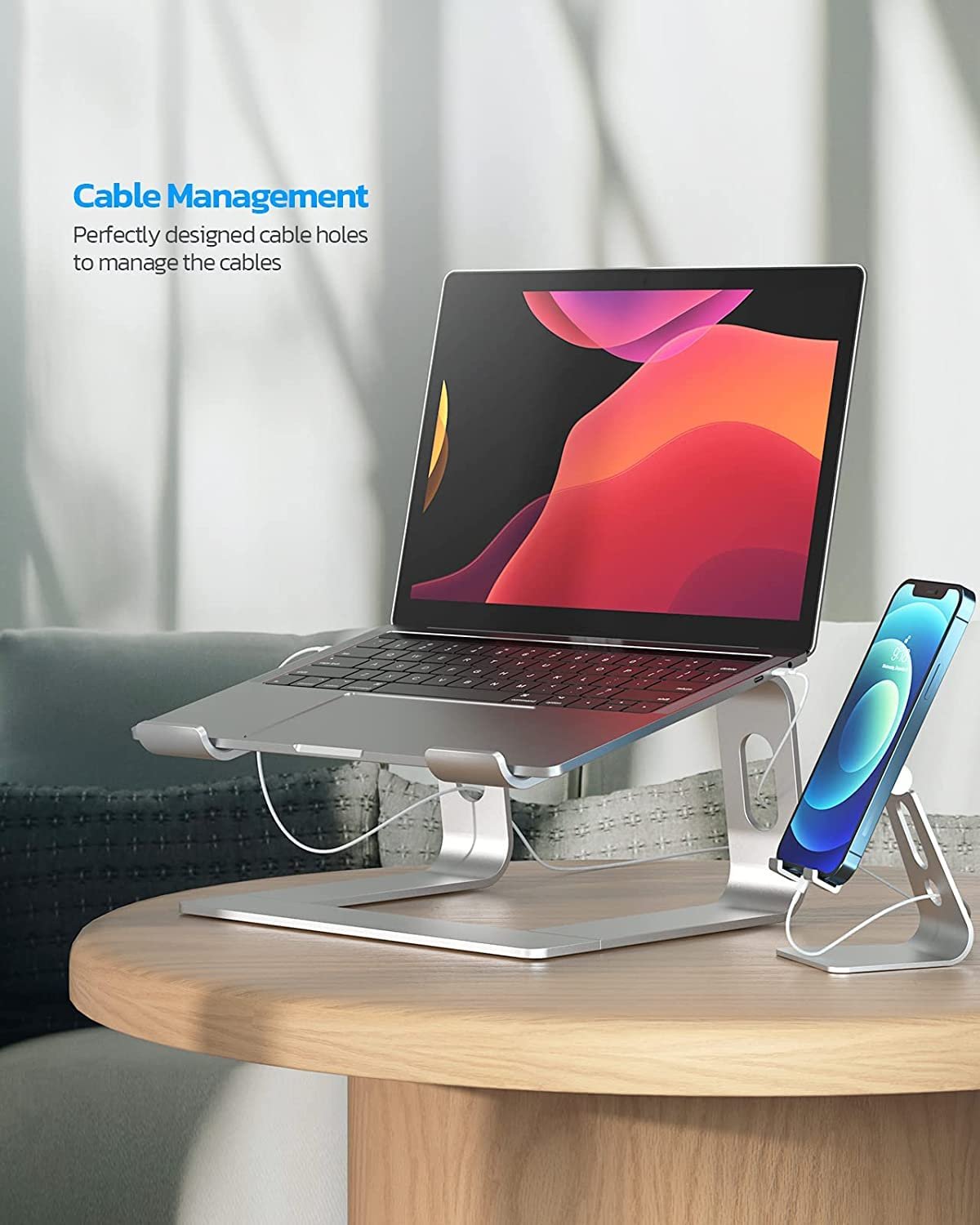 Підставка для ноутбука Nulaxy Ергономічна алюмінієва знімна Сумісна з MacBook Air Pro, Dell XPS, HP, Lenovo та іншими ноутбуками 10-15.6 дюймів Срібляста, фото №7