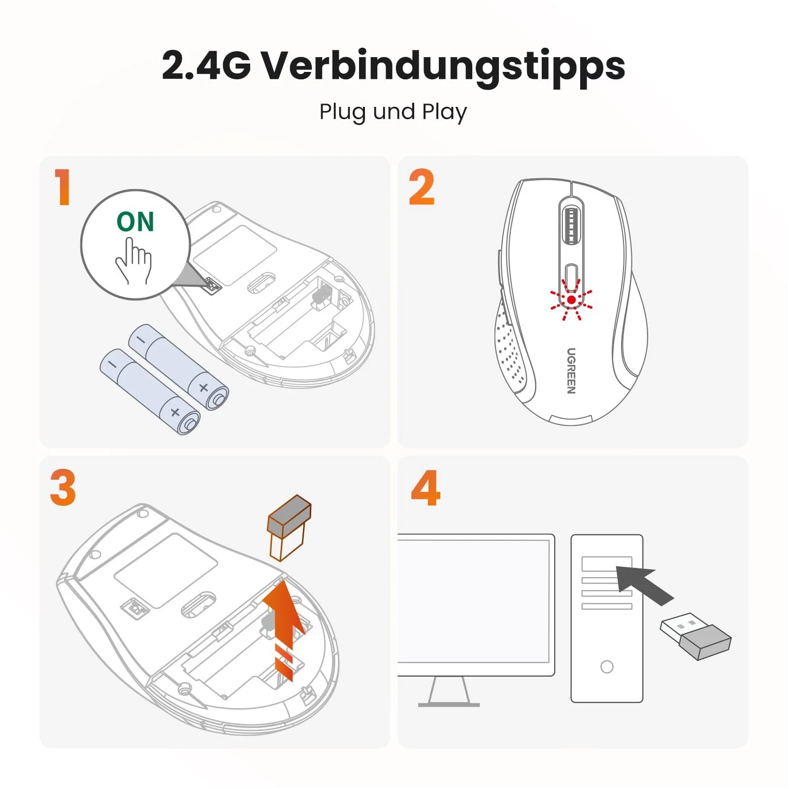 Мышь UGREEN Wireless 2.4G 1600 DPI 6 Кнопок с Nano Приемником Черный, фото №8 Мышь UGREEN Wireless 2.4G 1600 DPI 6 Кнопок с Nano Приемником Черный, фото №8