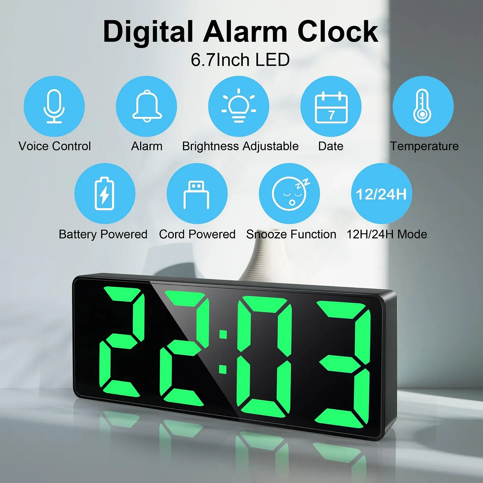 Цифровий годинник-будильник Lafocuse LED з великими цифрами, з повтором сигналу, регульованою яскравістю, фото №2 Цифровий годинник-будильник Lafocuse LED з великими цифрами, з повтором сигналу, регульованою яскравістю, фото №2