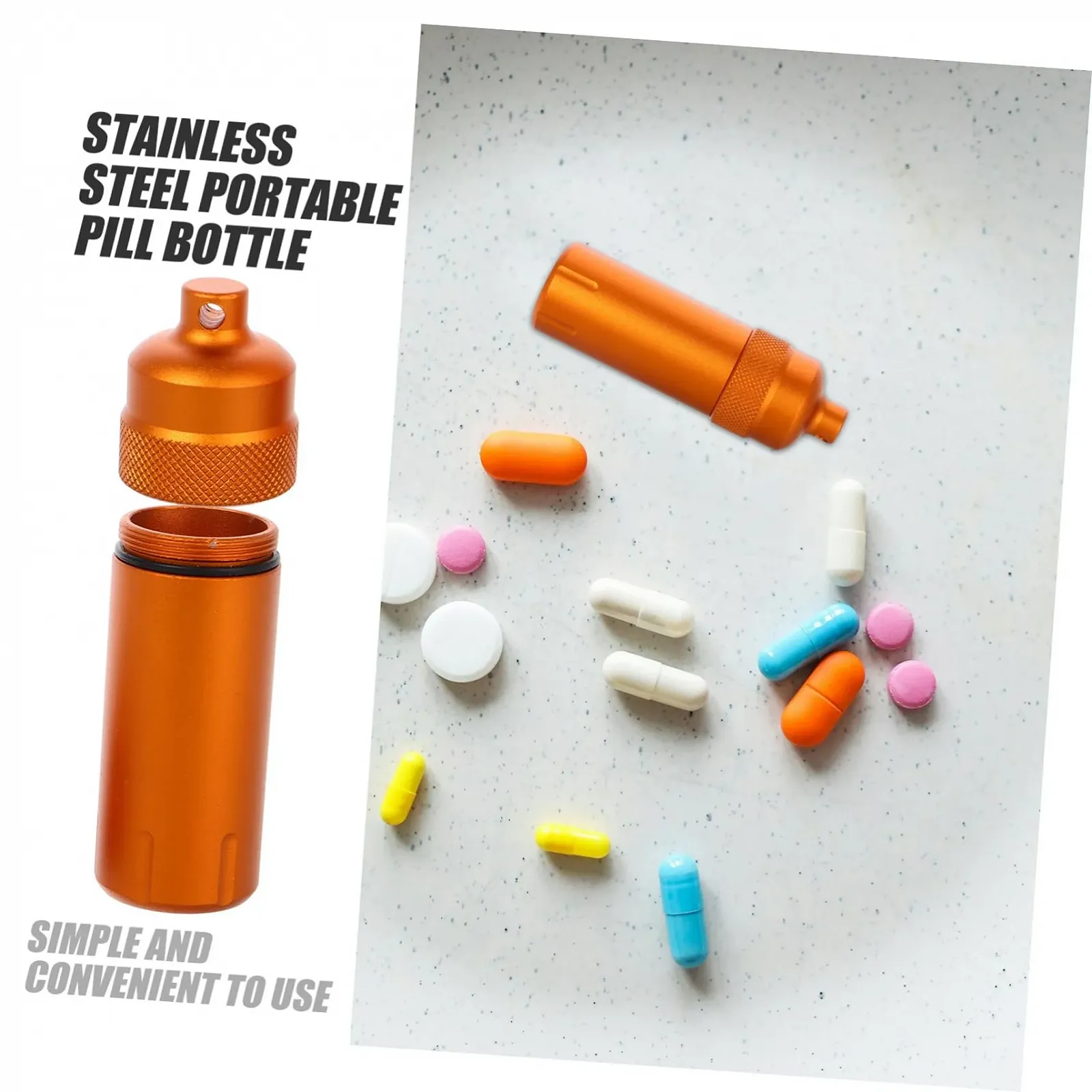 Контейнер для медикаментів водонепроникний тримач таблеток таблетниця футляр для ліків дорожній контейнер для таблеток помаранчевий алюмінієвий сплав, фото №5