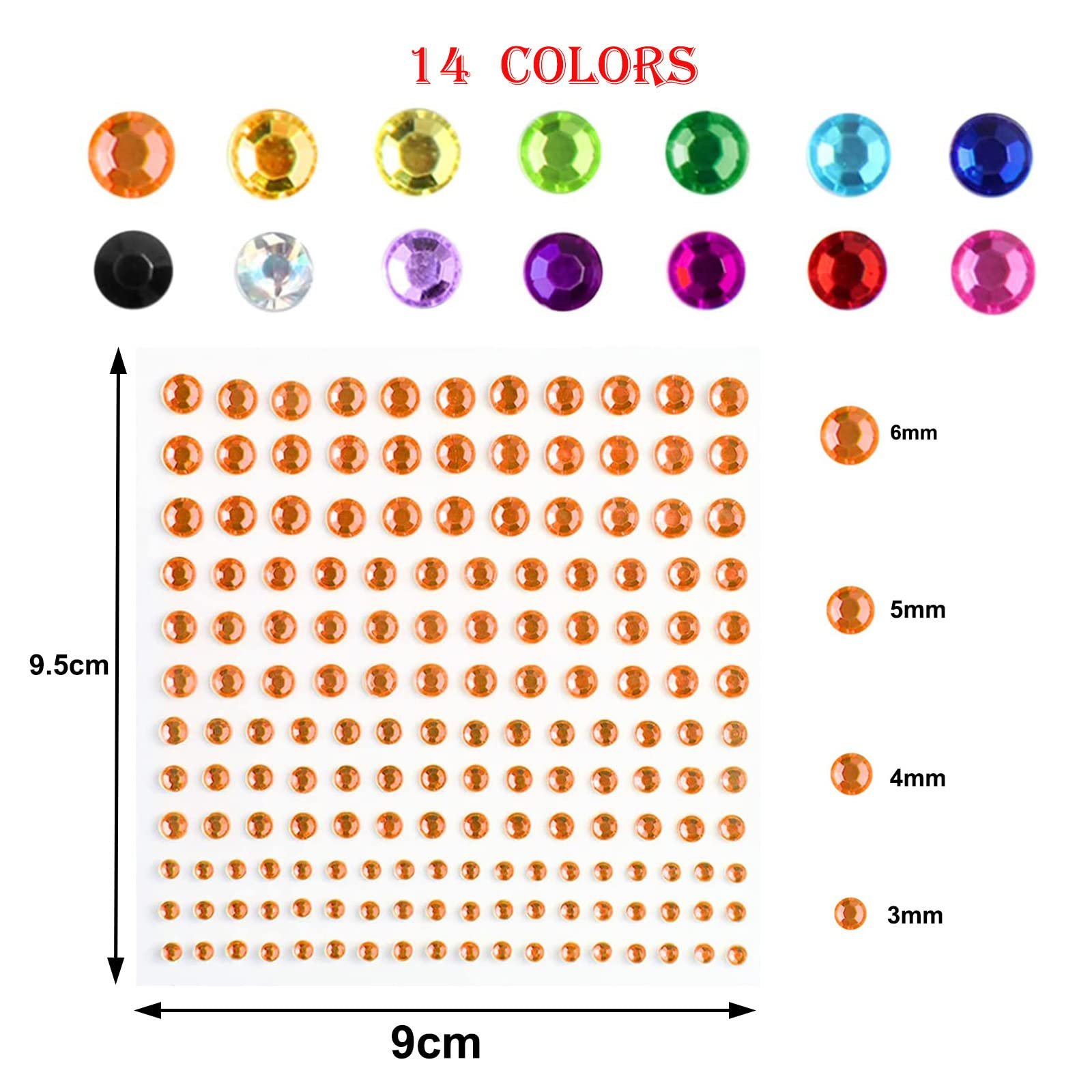 Самоклеящиеся блестящие камни, набор 2300 шт, фото №2